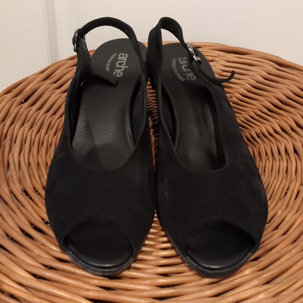 Arche Black Leather Slingback Sandals EU 41 / US 10 - Picture 2 of 7